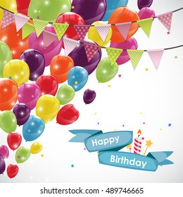 Happy Birthday Card Template with Balloons and Flags Vector Illustration EPS10