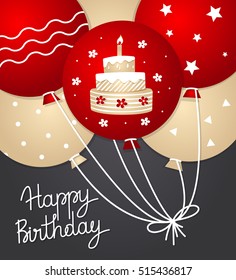 Happy Birthday card template with balloons. Vector illustration