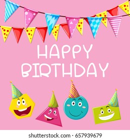 Happy Birthday card template with different shapes illustration