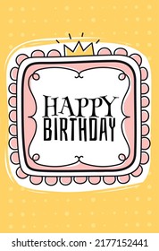 Happy birthday card template in girlish cute princess style