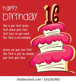 Happy Birthday Card Template with Large Layered Cake and Age Candle - Vector with Text Space