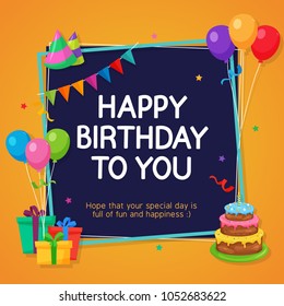 Happy Birthday Card Template with Party Decoration Ornament