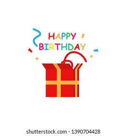 Happy birthday card template with present. Vector illustration