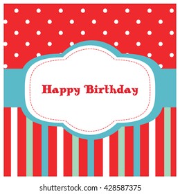 Happy Birthday card template. Red dot pattern background.