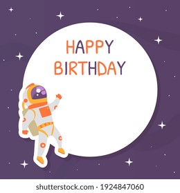 Happy Birthday Card Template, Space Party In Cosmic Style Celebration, Invitation Or Greeting Card, Poster, Flyer Cartoon Vector Illustration