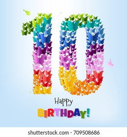 Happy Birthday Card Ten Years Gradient Mesh, Vector Illustration