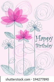 happy birthday card with transparent flowers