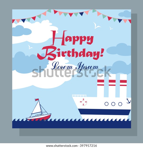 Happy Birthday Card Two Boats Sea Stock Vector Royalty Free 397957216