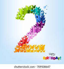 Happy Birthday Card Two Years Gradient Mesh, Vector Illustration