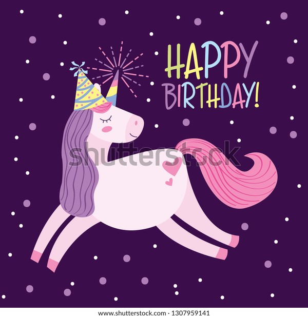 Happy Birthday Card Unicorn Cartoons Vector Stock Vector (Royalty Free ...