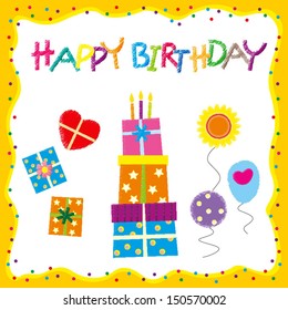 Happy Birthday Card : Vector happy birthday card. Birthday cake. 