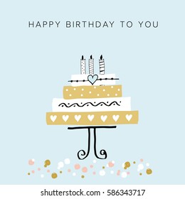 Happy Birthday card. Vector hand drawn illustration.