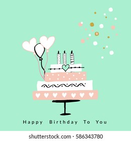 Happy Birthday card. Vector hand drawn illustration.
