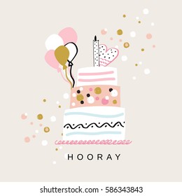 Happy Birthday card. Vector hand drawn illustration.