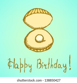 Happy Birthday card, vector illustration with pearl