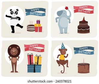 Happy birthday card. vector illustration set.