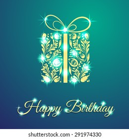 Happy  birthday card vector illustration with shiny gift