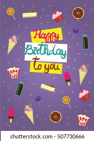 Happy birthday card vector with Sweets
