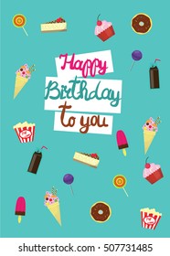 Happy birthday card vector with Sweets