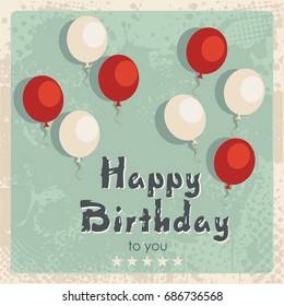 Happy Birthday Card, vintage design.Can use as a new, clean background, able grunge effects  easily removed.