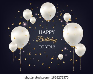 Happy Birthday Card With White Balloons With Gradient Mesh, Vector Illustration