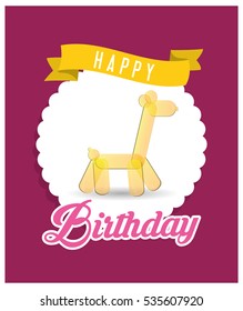 happy birthday card with yellow giraffe balloon badge