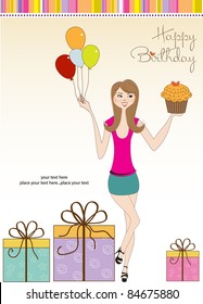 Happy Birthday card with young girl