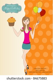 Happy Birthday card with young girl