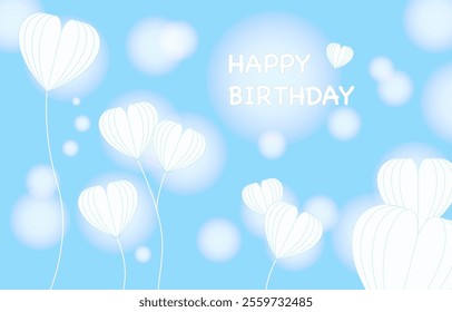 Happy birthday card.Birthday template background with white paper cut out hearts on blue background.Cute vector graphic illustration wallpaper.