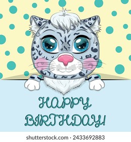 Happy birthday cards with animals. Cute hero with beautiful eyes, expressive