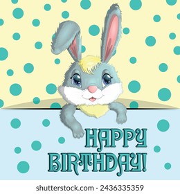 Happy birthday cards with animals. Cute hero with beautiful eyes, expressive