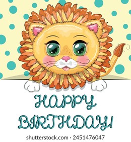 Happy birthday cards with animals. Cute hero with beautiful eyes, expressive