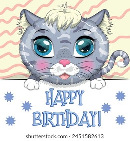 Happy birthday cards with animals. Cute hero with beautiful eyes, expressive