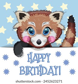 Happy birthday cards with animals. Cute hero with beautiful eyes, expressive