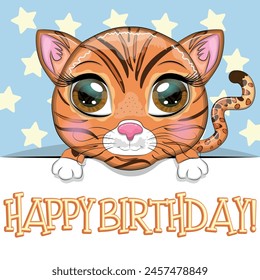 Happy birthday cards with animals. Cute hero with beautiful eyes, expressive