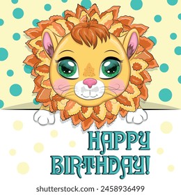 Happy birthday cards with animals. Cute hero with beautiful eyes, expressive