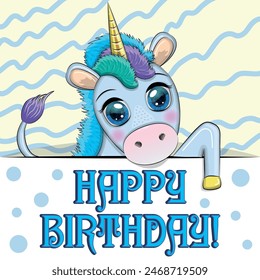 Happy birthday cards with animals. Cute hero with beautiful eyes, expressive