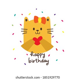 Happy birthday cards with cute cat holding heart shape