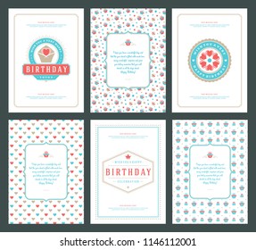 Happy Birthday cards design set vector illustration. Typographic birthday badge or label with wish message.