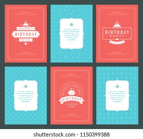 Happy Birthday cards design set vector illustration. Typographic birthday badge or label with wish message.