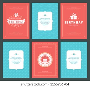 Happy Birthday cards design set vector illustration. Typographic birthday badge or label with wish message.