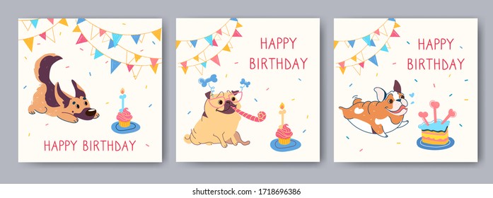 Happy Birthday Cards Funny Cartoon Pug Stock Vector (Royalty Free)  1718696386 | Shutterstock