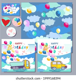 happy birthday cards for kids with car and baloons