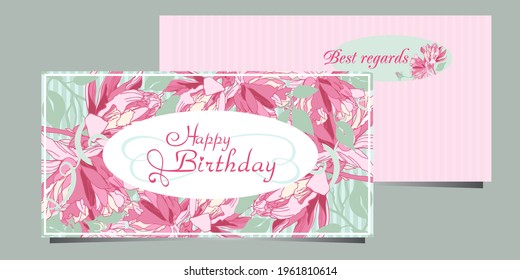 Happy birthday cards with magnolia flowers 
in rose colors