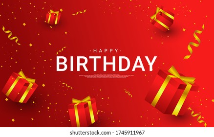 Happy birthday cards, red and gold, suitable for invitation cards, backgrounds, posters, social media posts and more