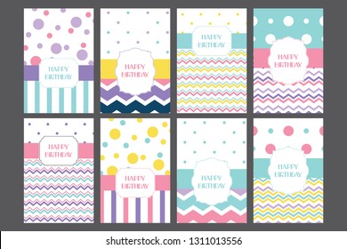 Happy birthday cards templates set universal, classic, bright design for everybody