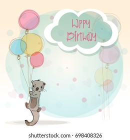 Happy birthday cart. Cute greeting, cartoon, vector