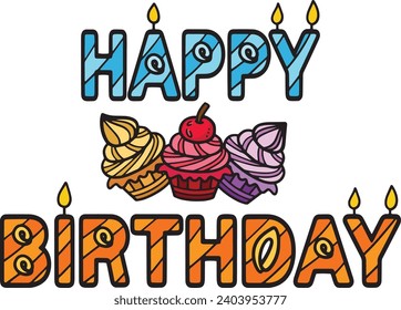 Happy Birthday Cartoon Colored Clipart 