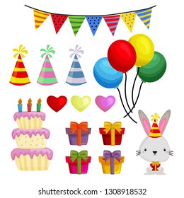 happy birthday cartoon elements set