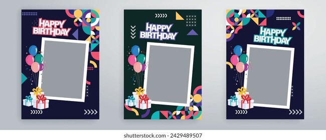 happy birthday cartoon flyer design, Photo Collage design template for birthday card	